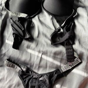 PINK Victoria's Secret Black and Silver Bra